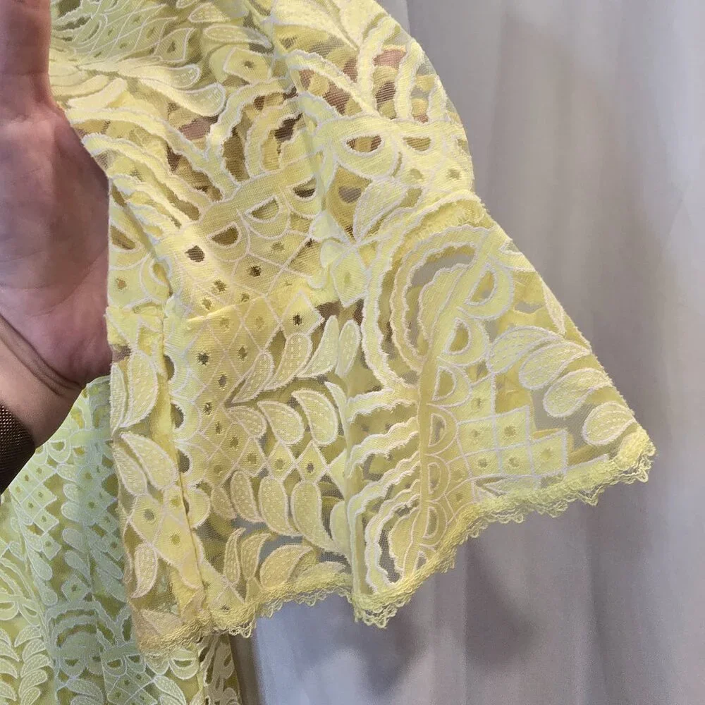 Rabbit Design 3/4 Bell Sleeve Abstract Lace Fit & Flare Dress 10 Yellow - Picture 3 of 8